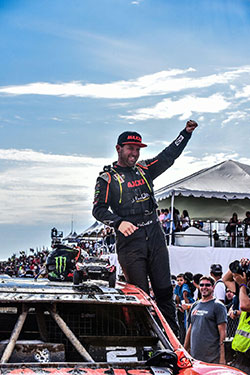 Jeremy McGrath celebrating win in Pro2 Trucks at Round 7 of the LOORRS