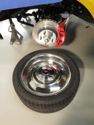 View of CPP Big Brake package installing with close up of the rally wheel by American Racing