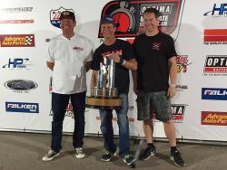 Photo of Ken Thwaits, 2nd place, Danny Popp, 1st Place and Rich Wilhoff, 3rd place on the podium