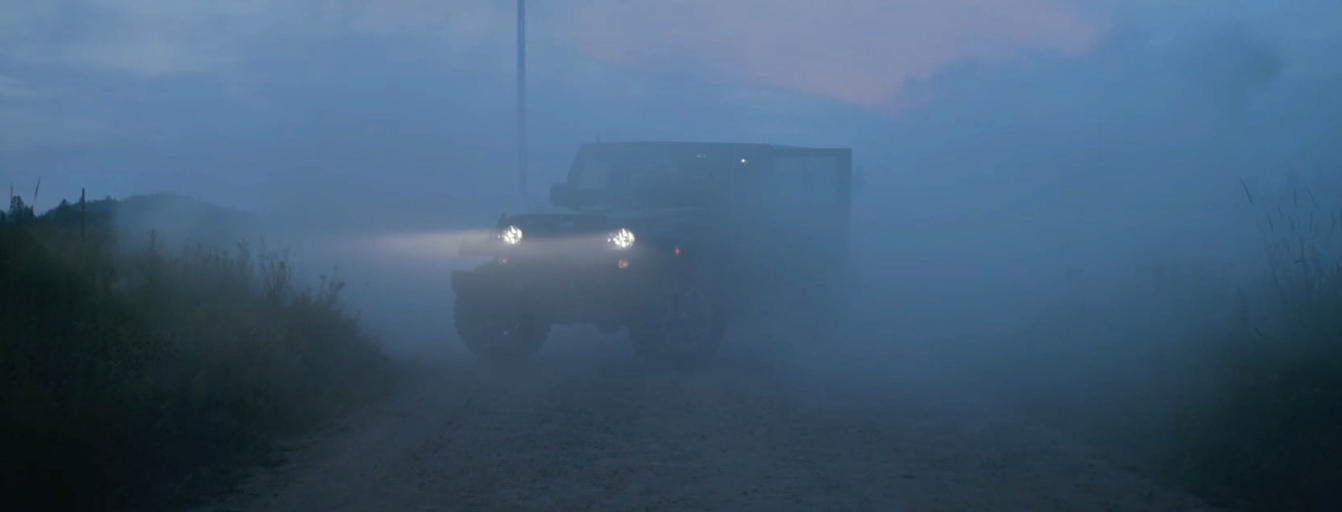 jeep in fog